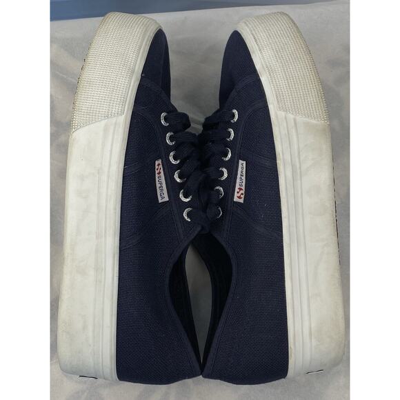 Superga Platform Sneakers Tennis Shoes Women's Navy Blue Canvas Shoe Size 9.5 - Picture 6 of 8